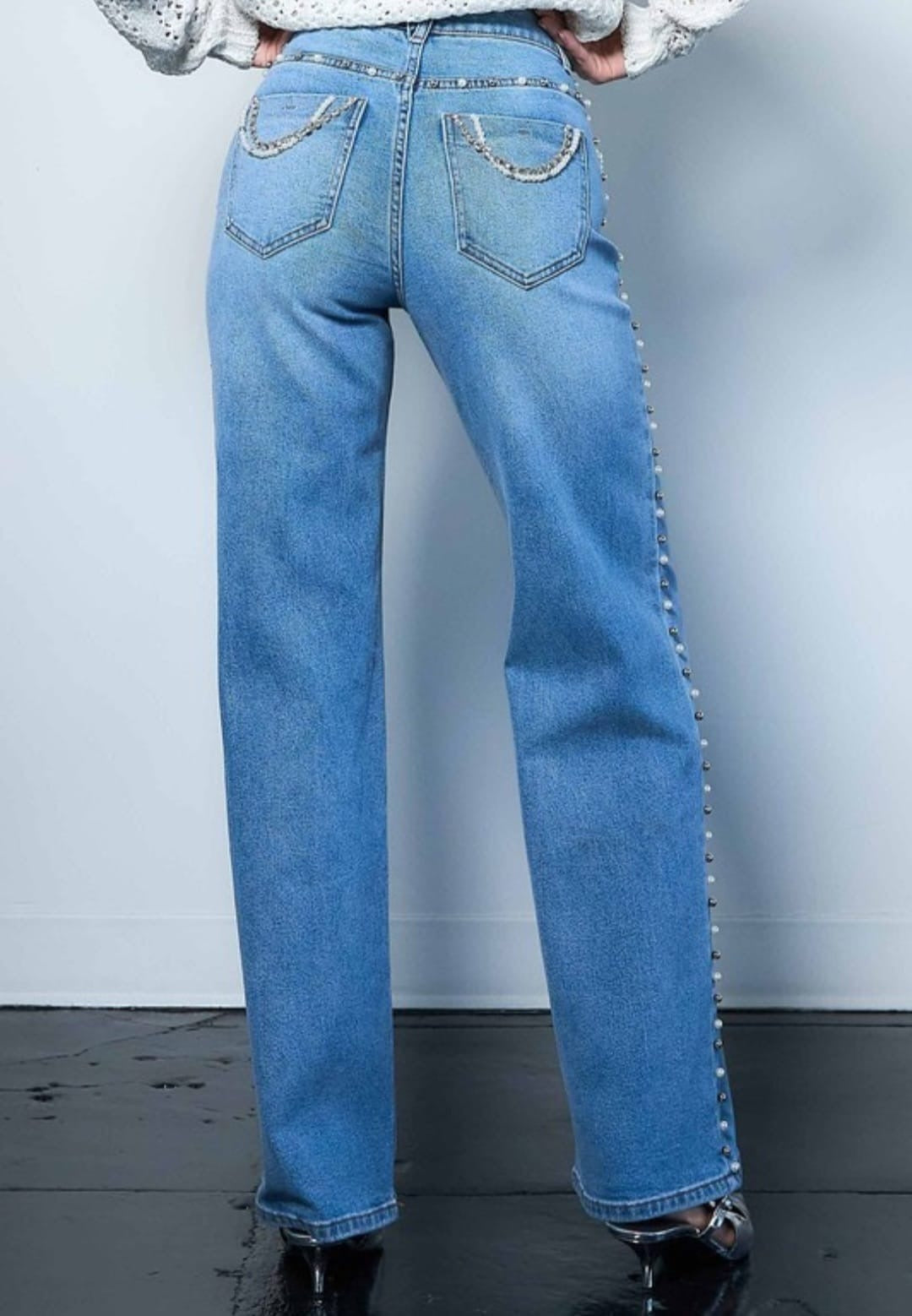 Vibrant Pearls & Rhinestones Jeans
