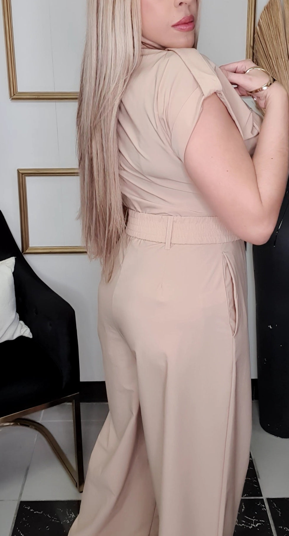 Beige Belt Jumpsuit