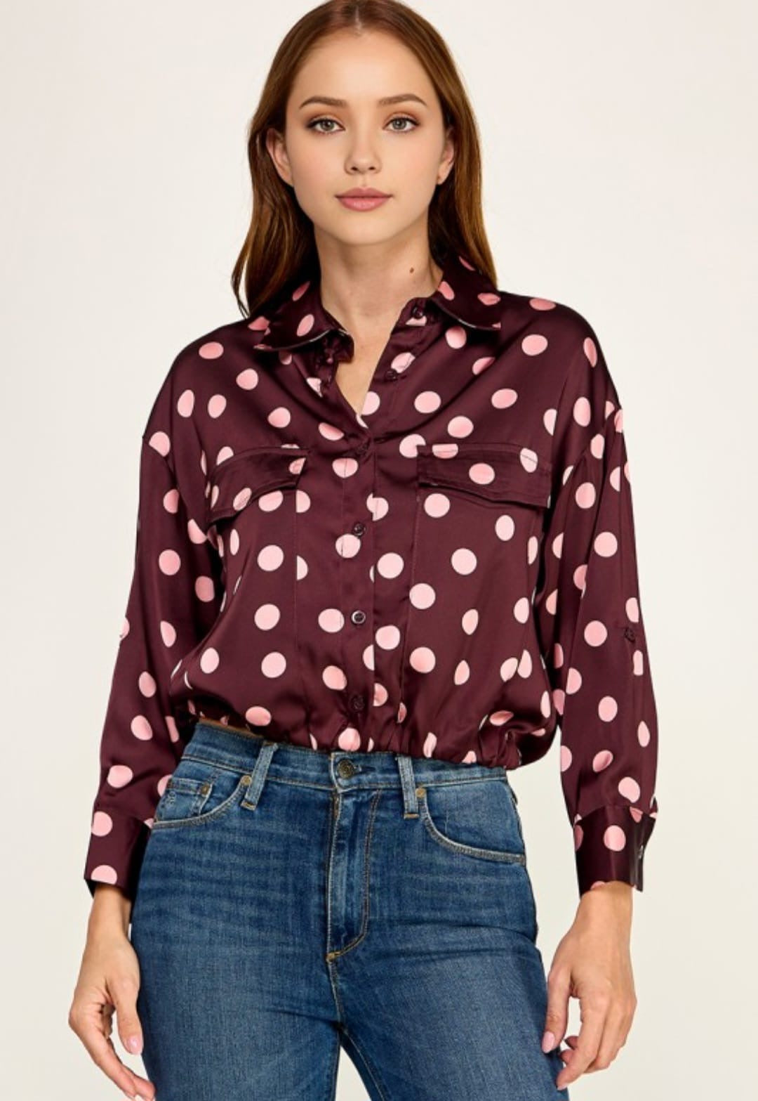 Polkadot Burgundy Top