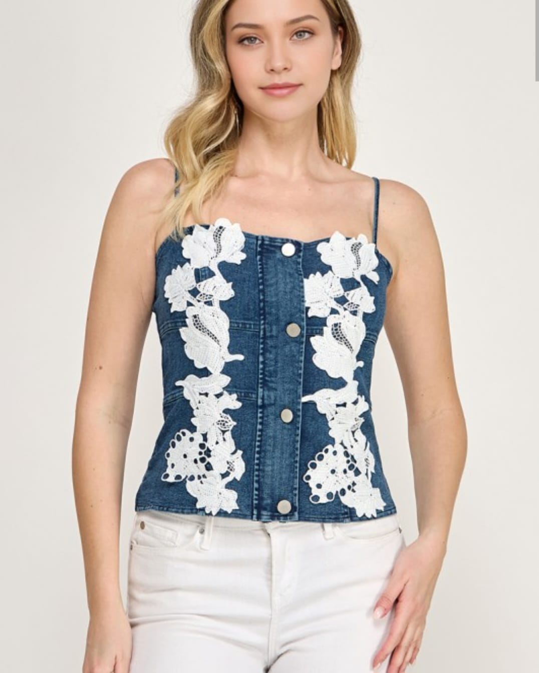 Denim Flowers Top
