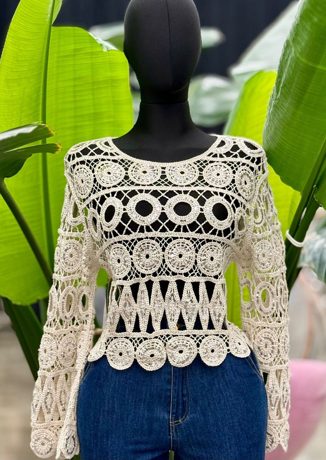 Crochet Sequins Top