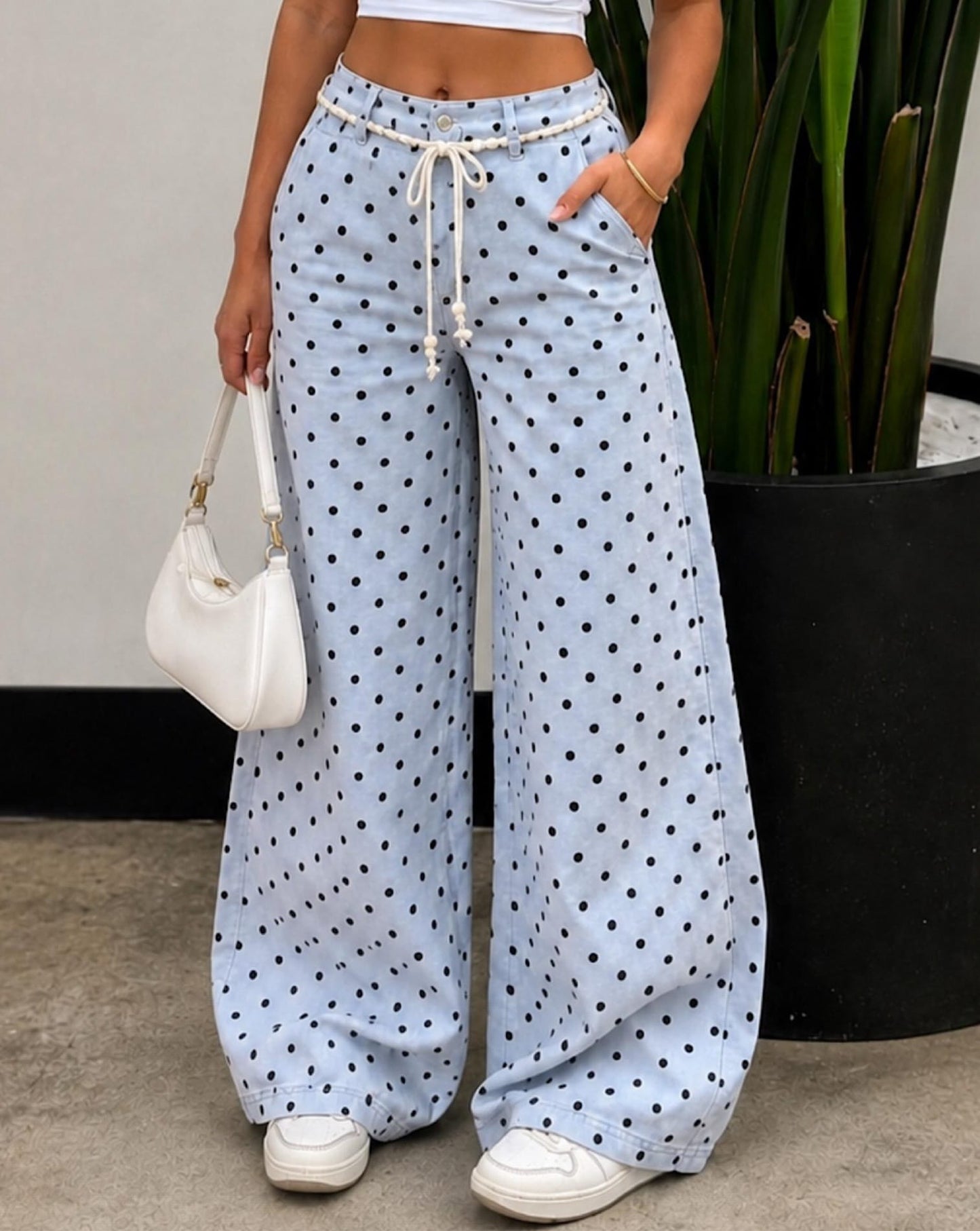 Sky Polkadot Barrel Jeans