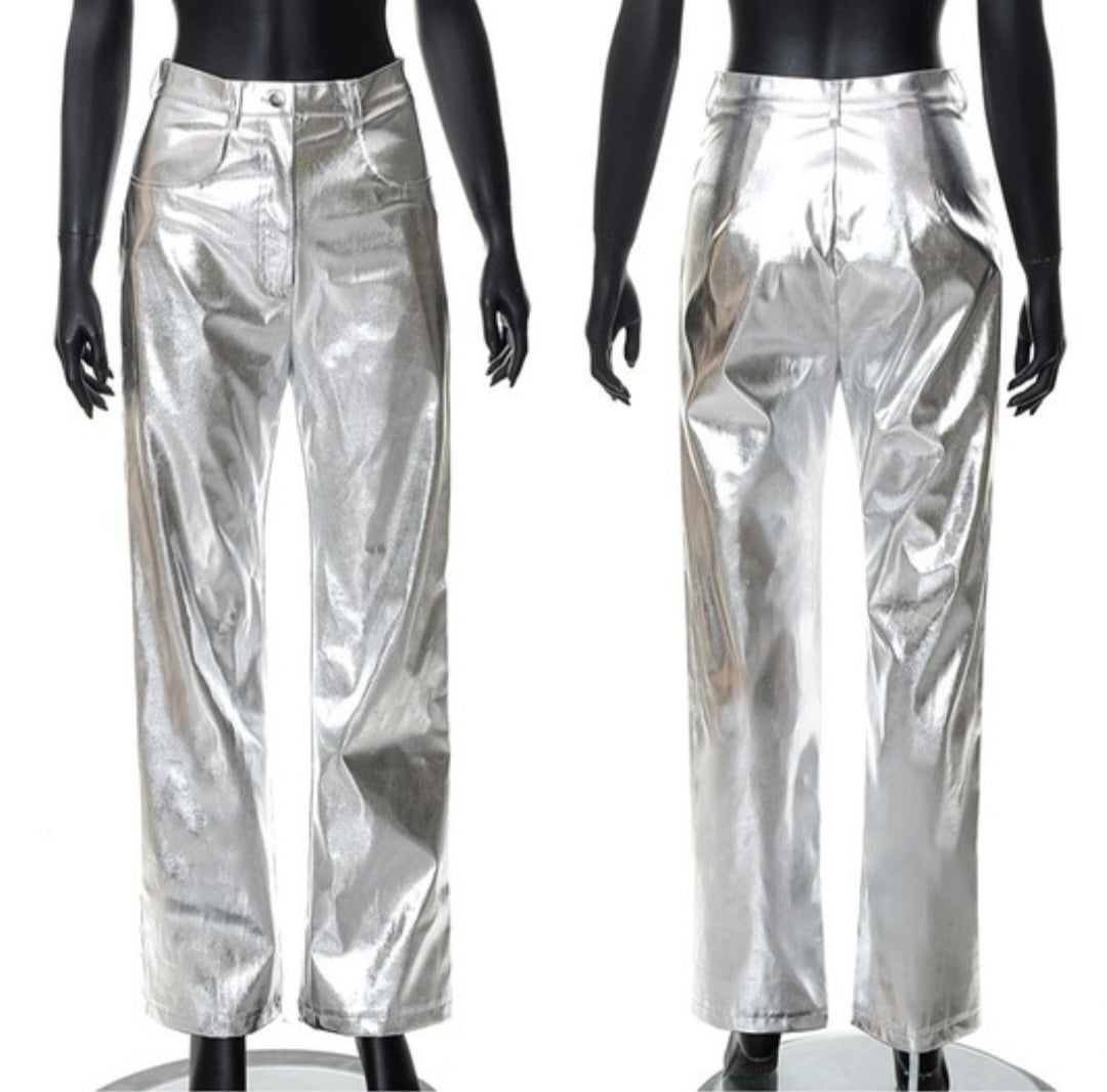 Metallic Silver Pants