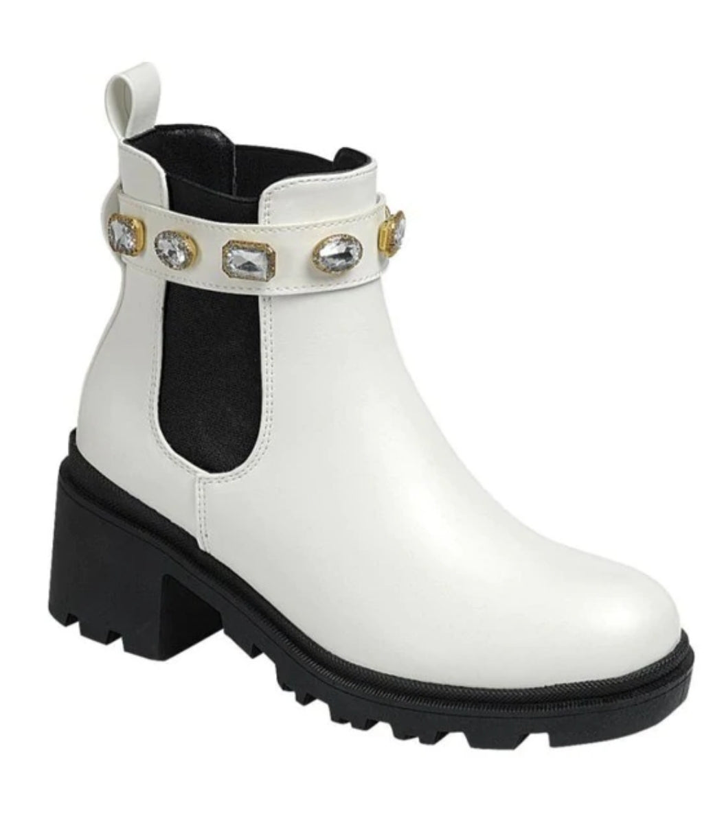 White Rhinestones Boots