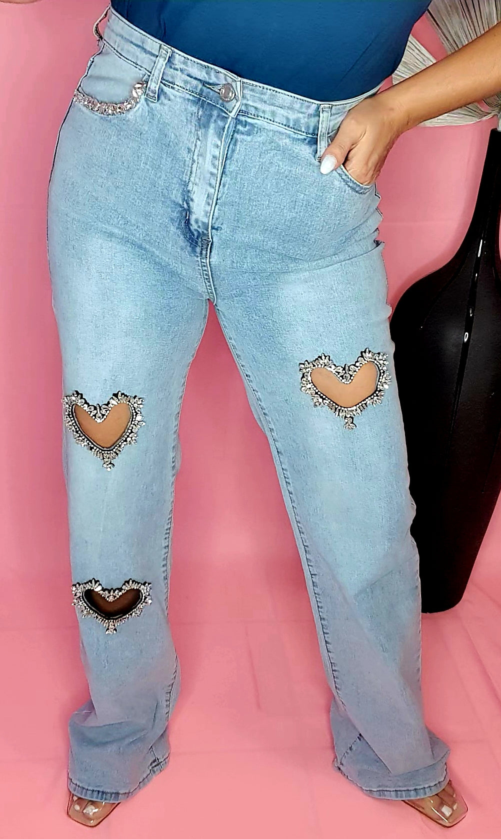 Rhinestones Heart Jeans