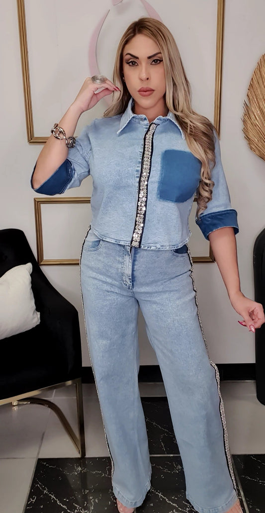 Rhinestones Denim Set