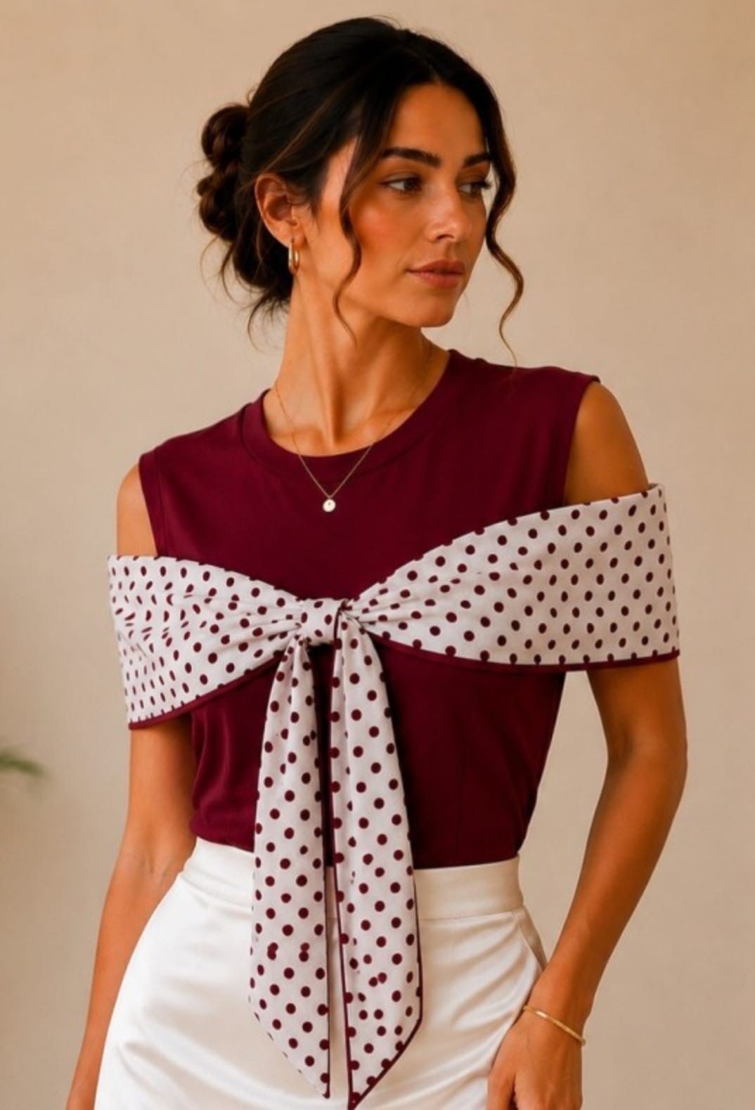 Burgundy Polka Dot Top