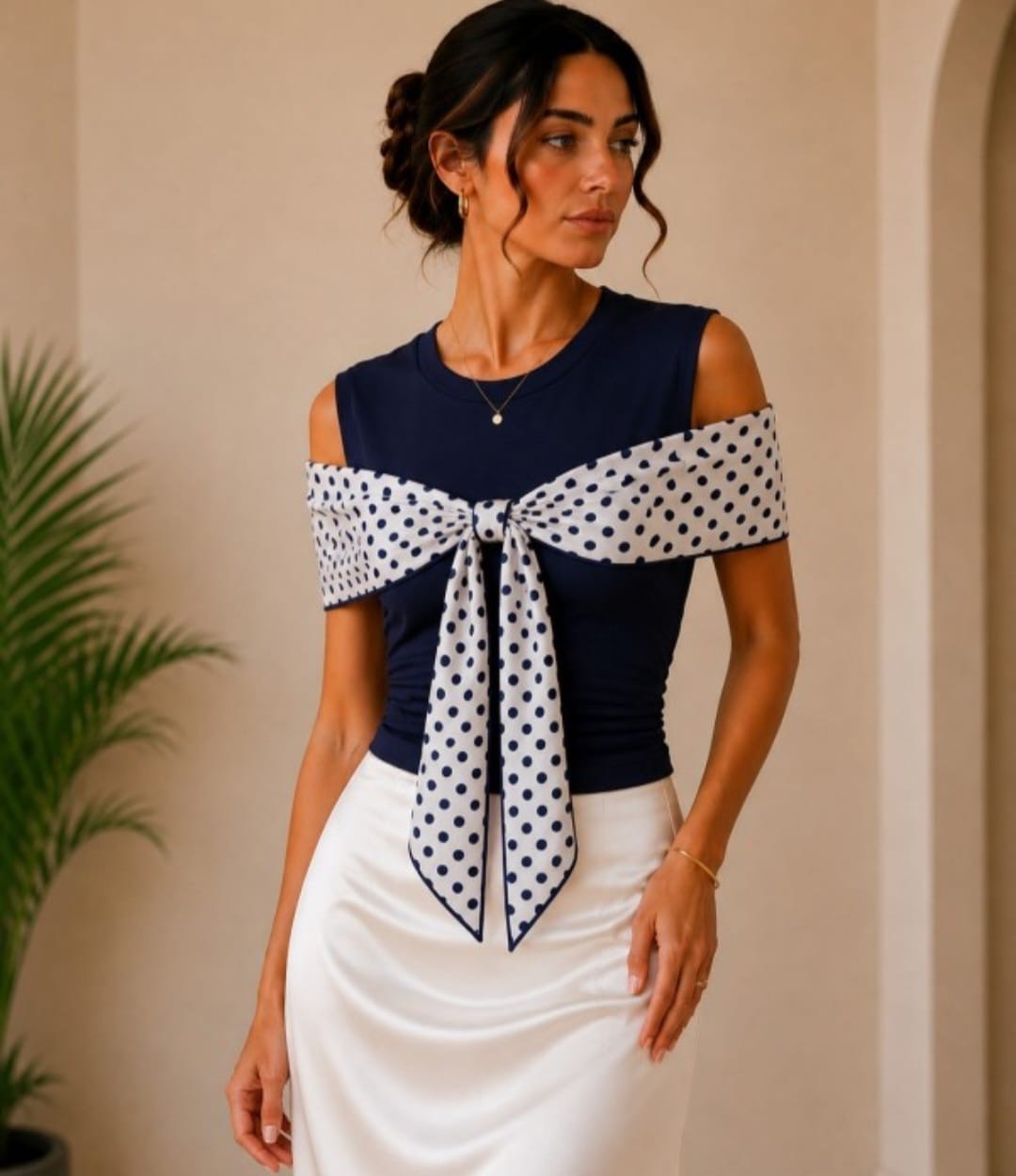 Navy Polka Dot Top