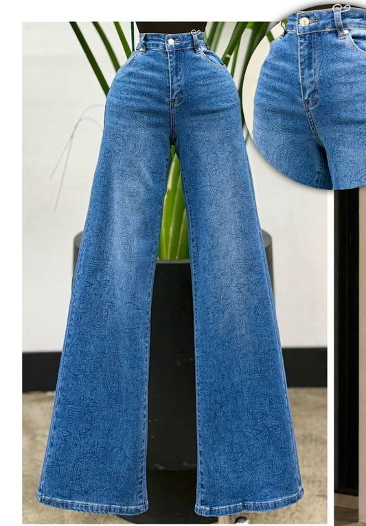 Printed Denim Pant