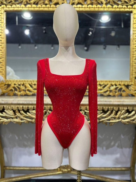 Rhinestone Red Bodysuit