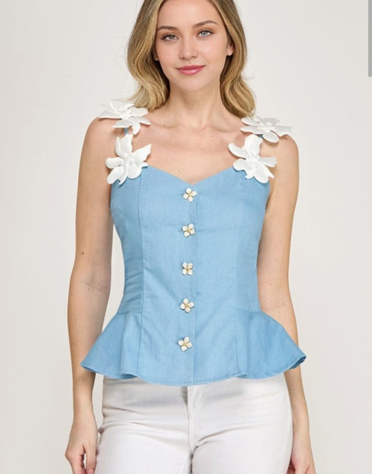 Flower Denim Top