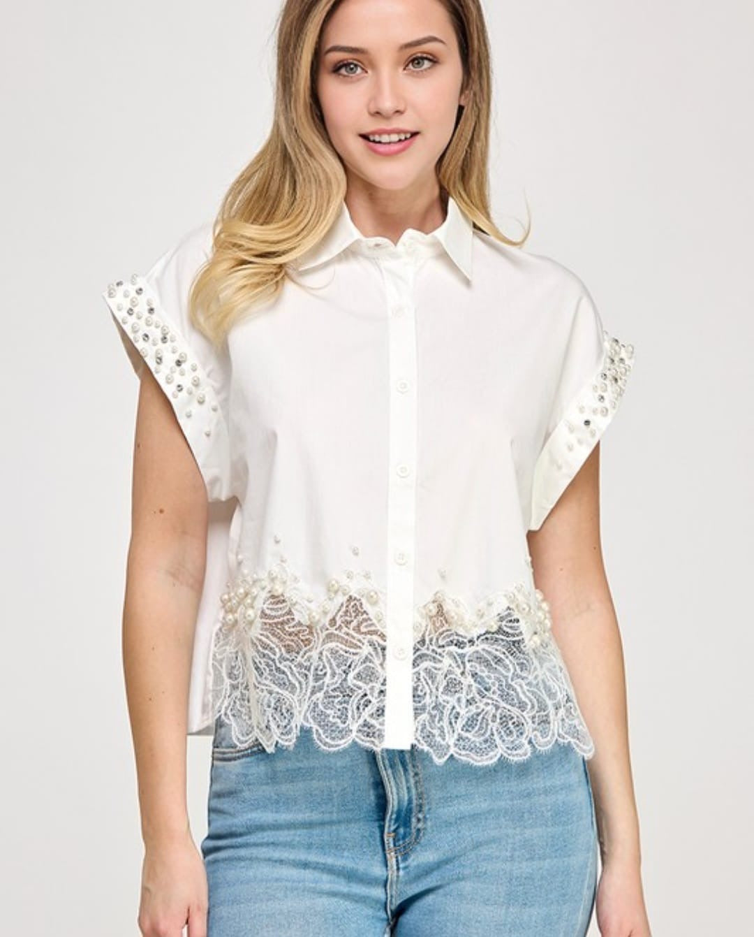 Lace Pearls Top