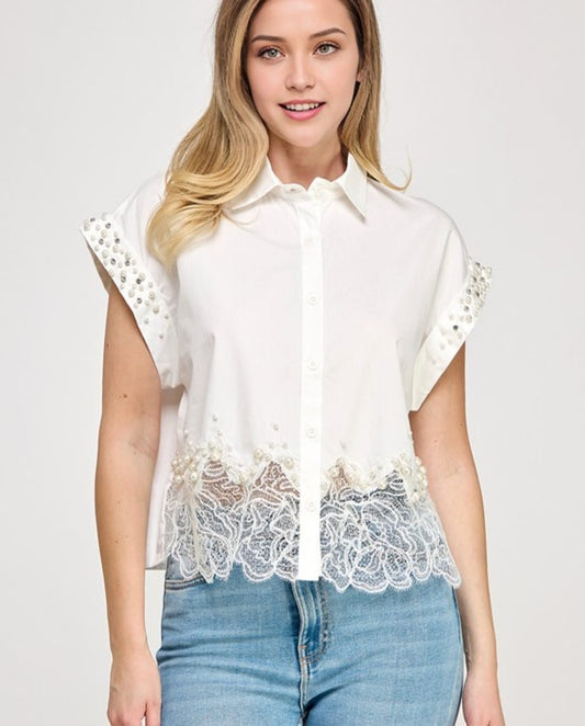 Lace Pearls Top