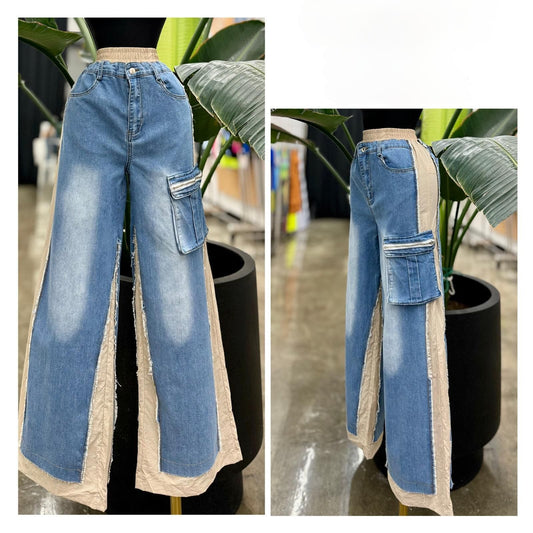 Contast Denim Pants