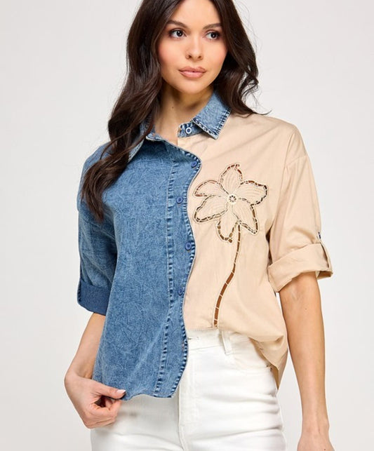 Flower Contrast Top