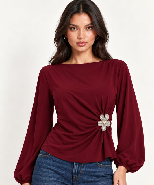 Burgundy Flower Blouse