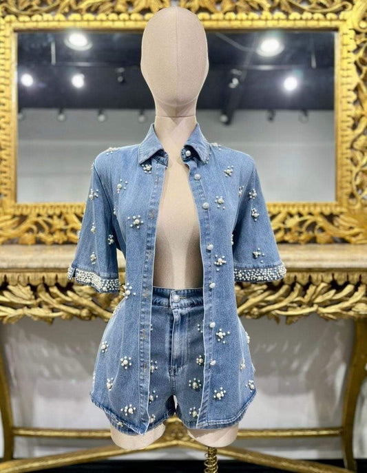 Denim Pearls Set