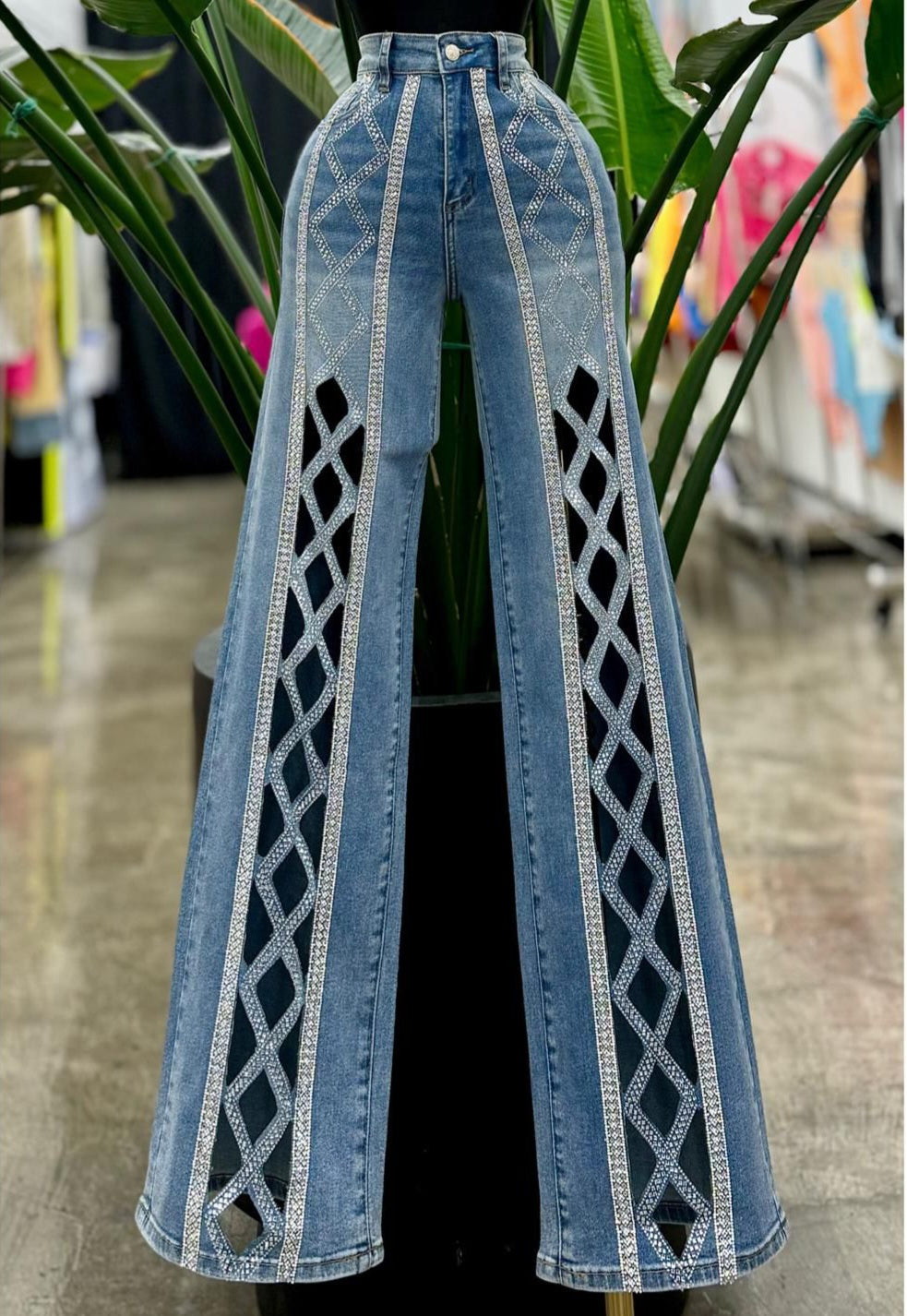 Rhinestone Cut Denim