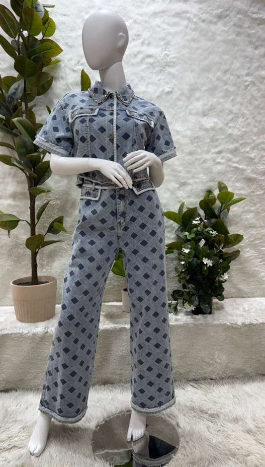 Printed Denim Set