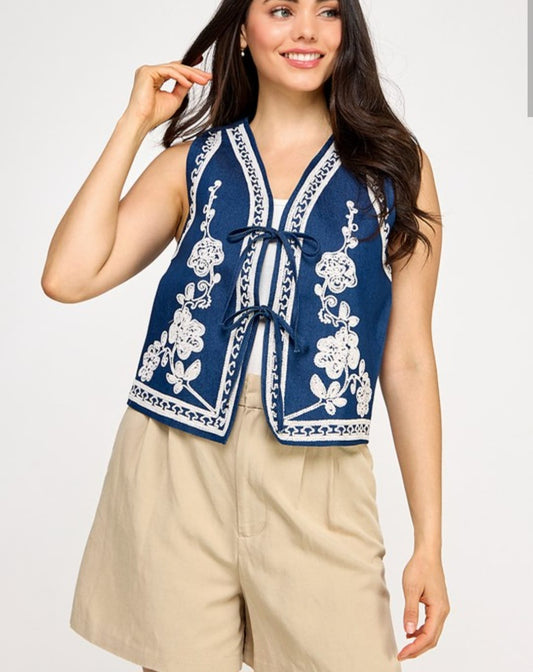 Denim Embroidery Vest