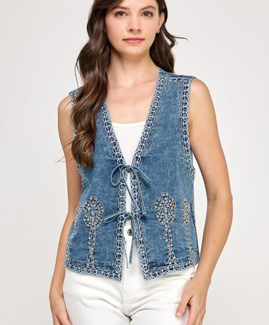 Denim Rhinestone Vest