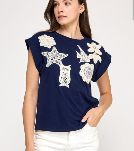Lace Navy Top