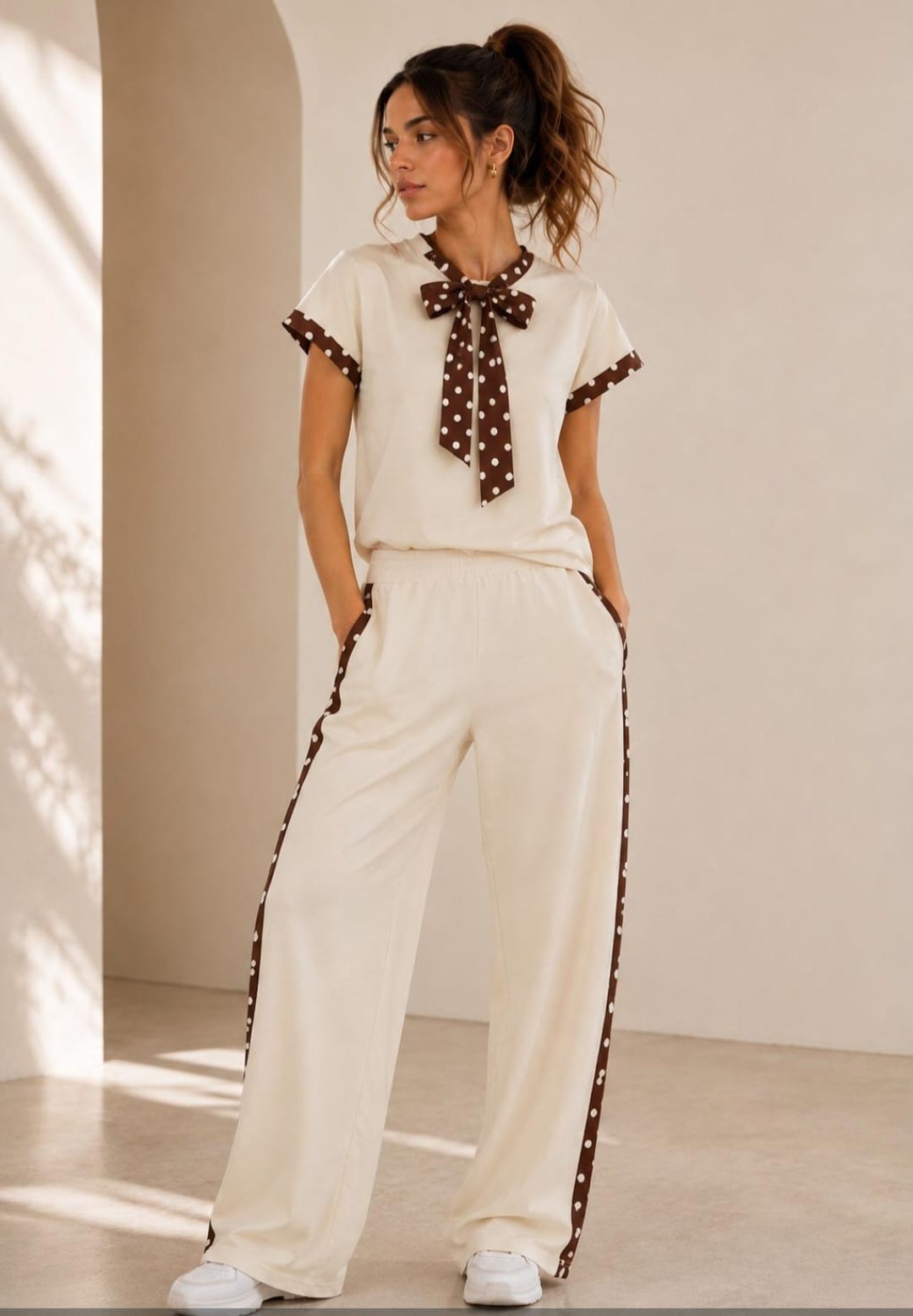 Beige Polka dot Set