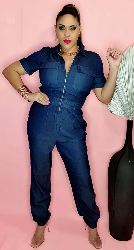 Denim Jogger Jumpsuit