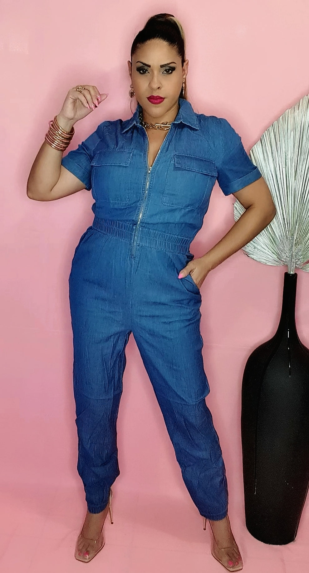 Denim Jogger Jumpsuit