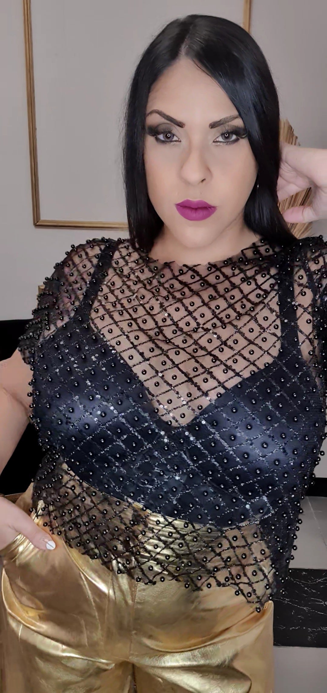 Mesh Rhinestones Top