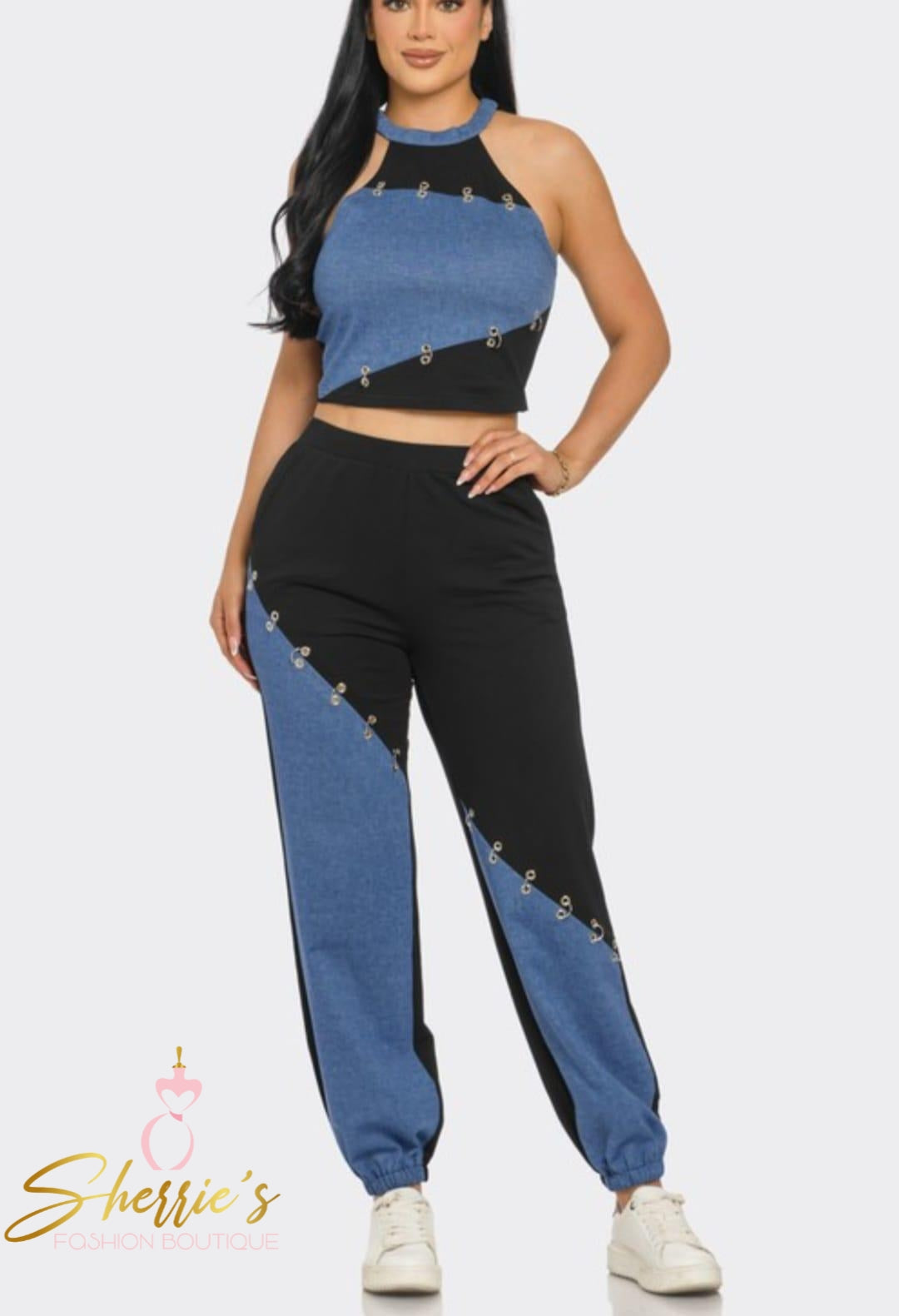 Denim Contrast Jogger Set