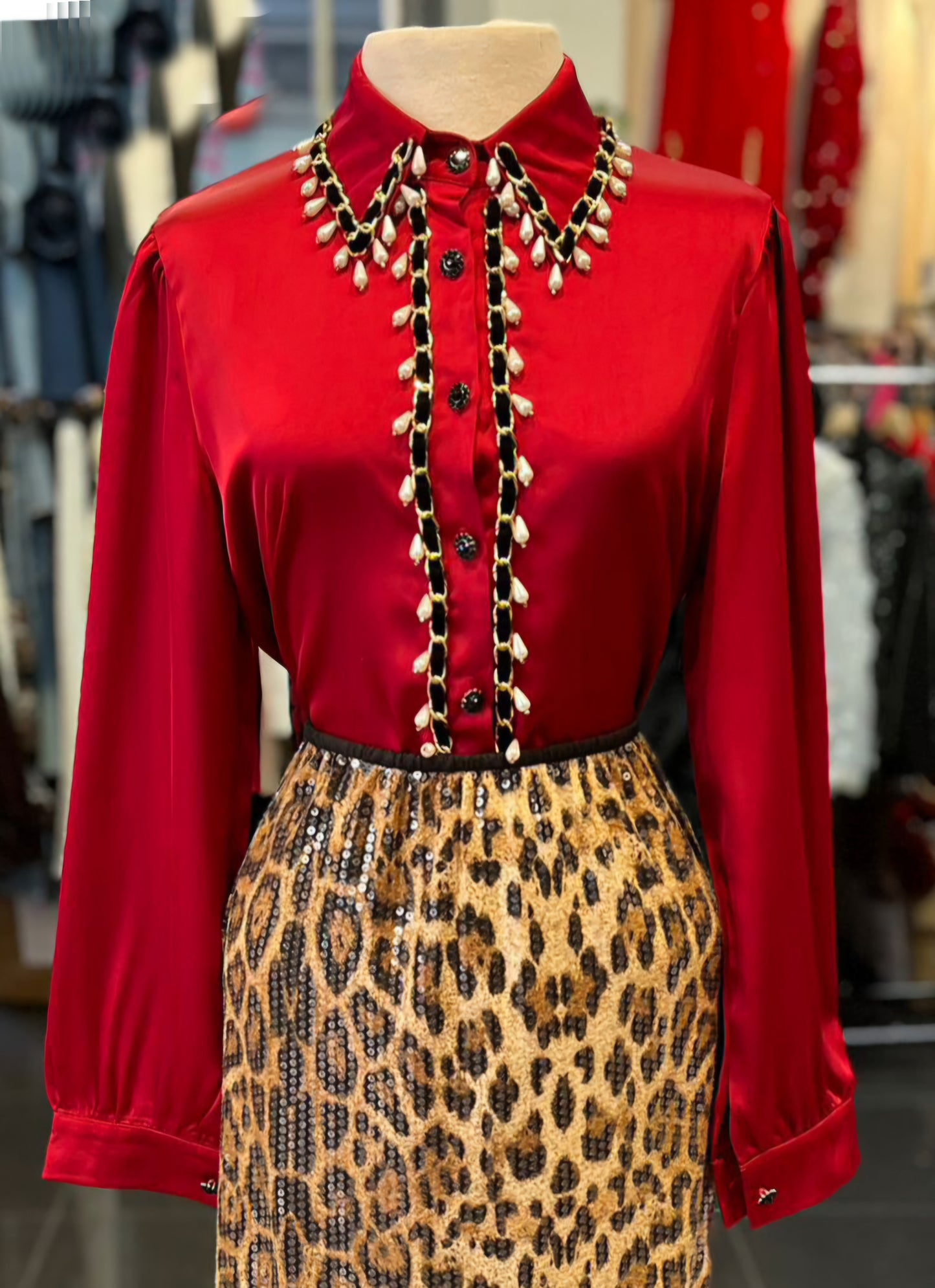 Burgundy Pearls Blouse