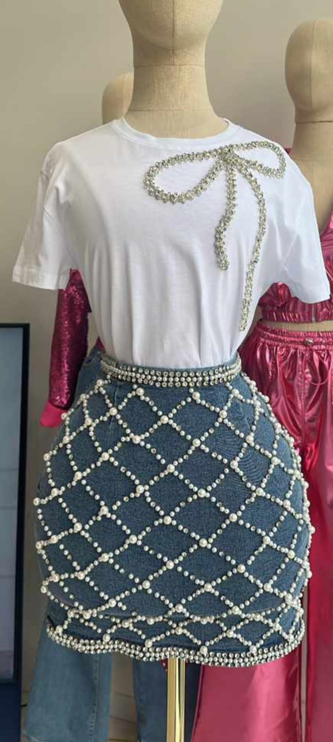 Denim Pearls Skirt