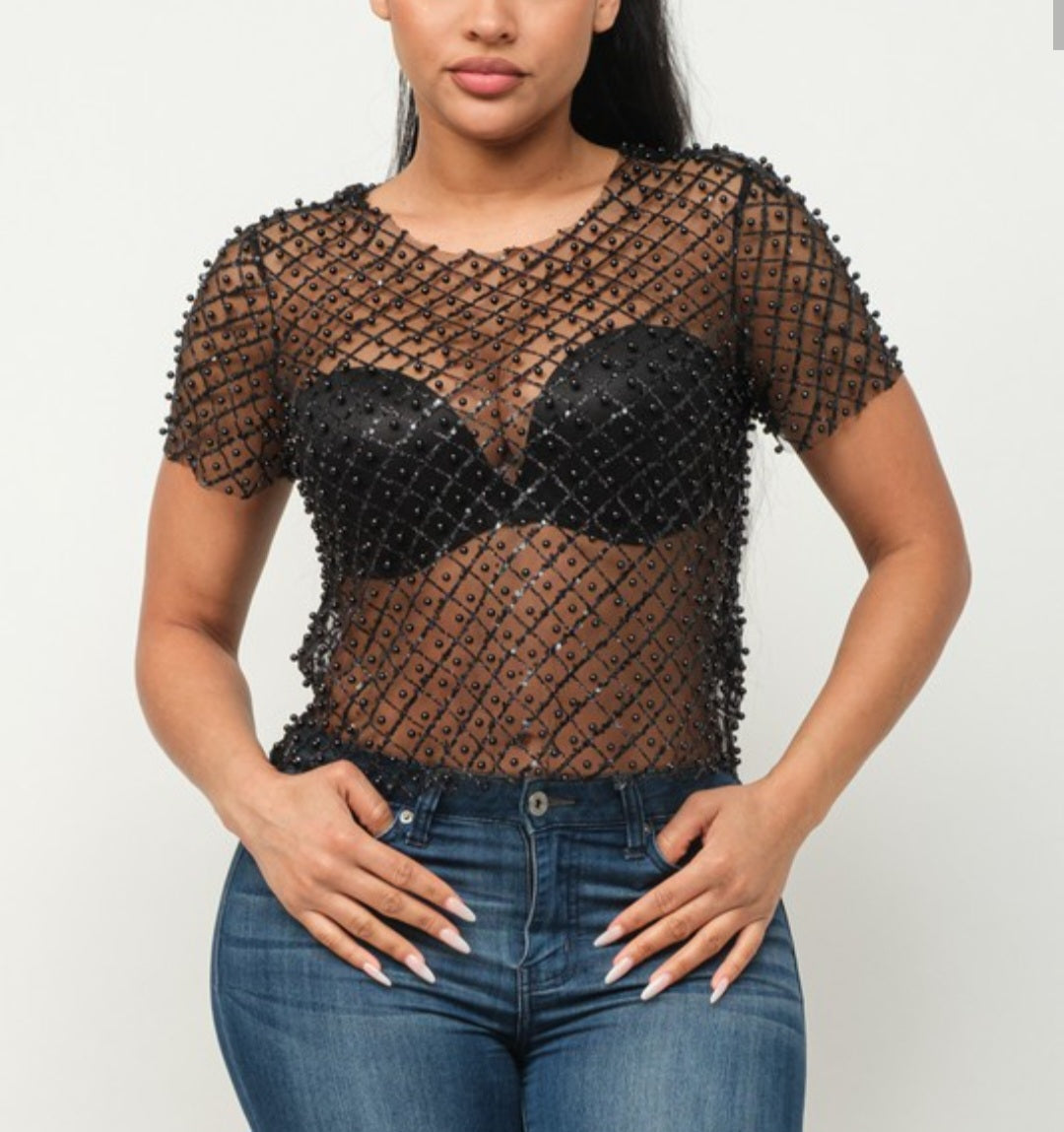 Mesh Rhinestones Top