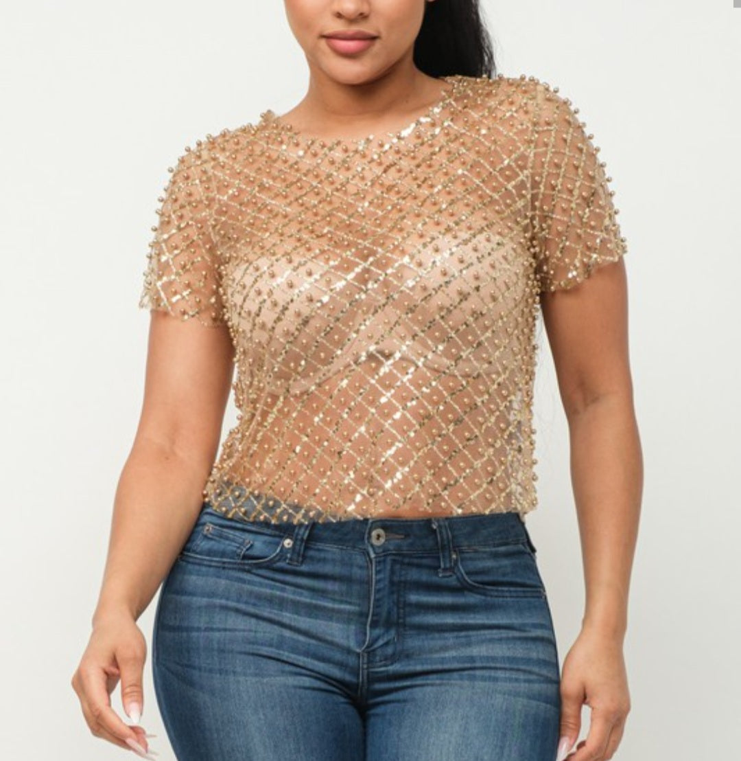 Mesh Rhinestones Top