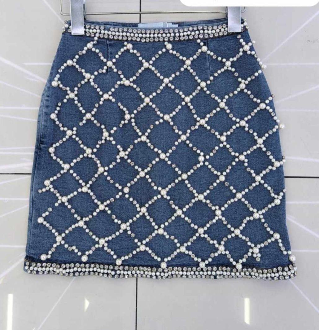 Denim Pearls Skirt