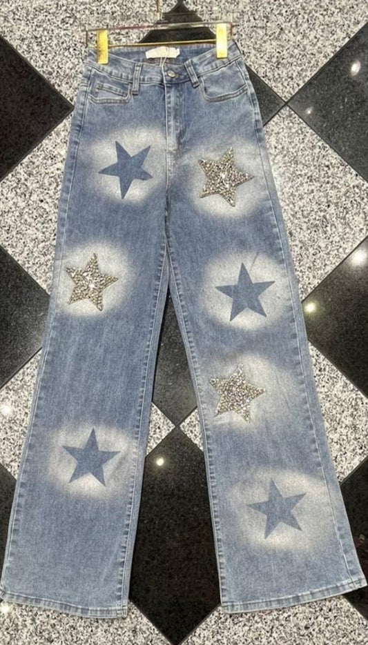 Rhinestones Stars Jeans