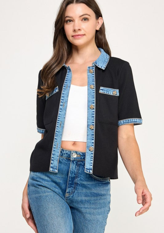 Contrast Denim Top