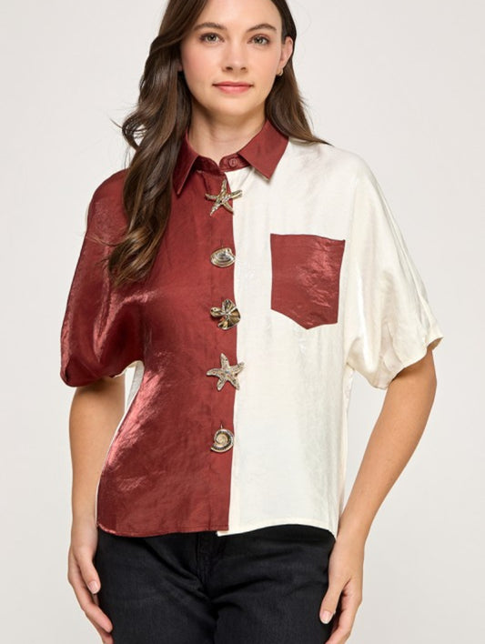 Colorblock Burgundy Top