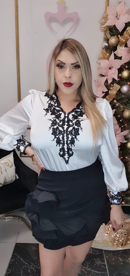 B&W Satin Blouse