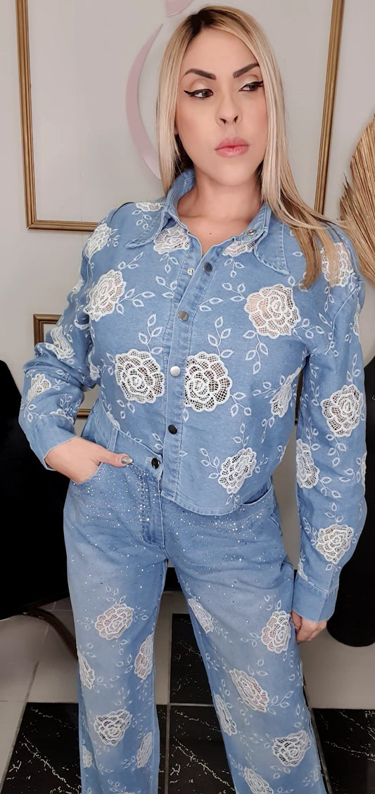 Embroidery Denim Top