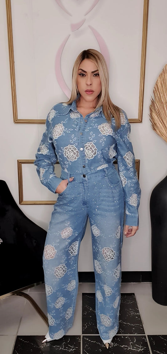Embroidery Denim Pant
