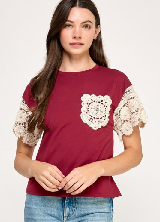 Burgundy Lace Top