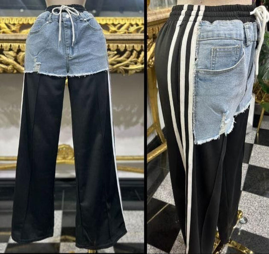 Contast Denim Pants