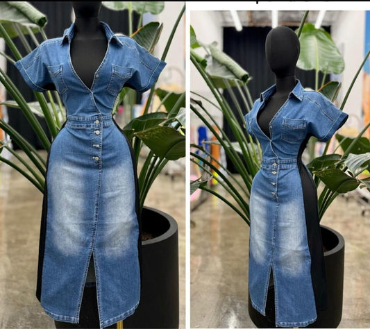 Contast Denim Dress