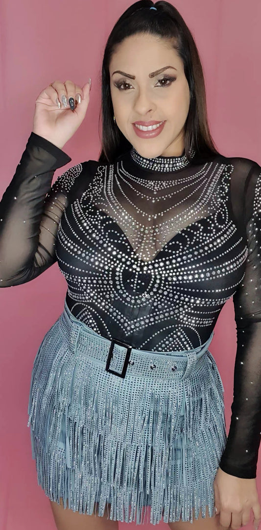 Black Rhinestones Bodysuit